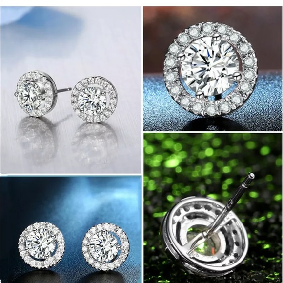 New Shine Stud 925 Silver White Sapphire earrings - Picture 8 of 8